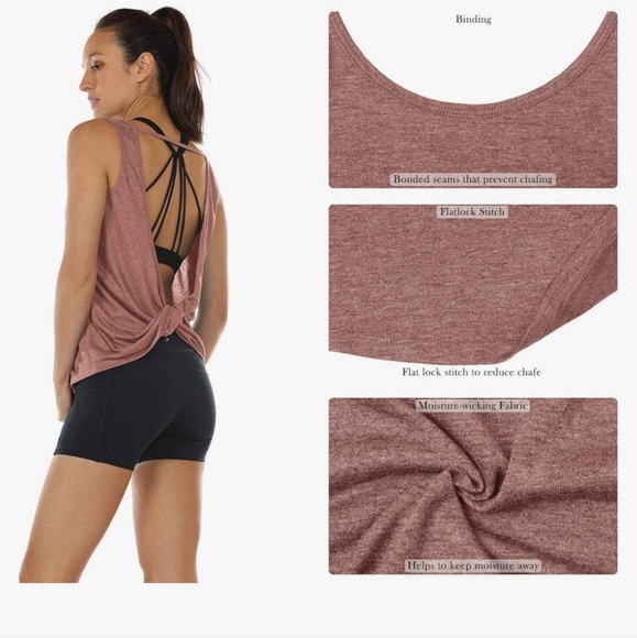 Icyzone Pink Twist Backless Athletic Work Out Tank Top Womens Medium - Picture 6 of 10